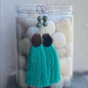 Teal tassel earrings with African turquoise.
